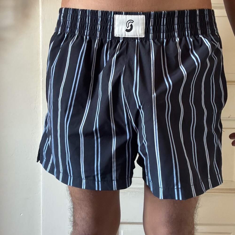 Urban Outfitters Black and Blue Striped Men's Shorts